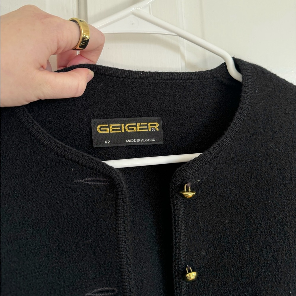 Vintage Geiger Black Wool Cardigan 42 - Picture 2 of 5